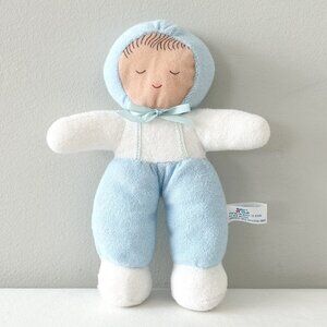 Baby Club Sleeping Baby Doll Plush Terry Cloth 9” Blue Stuffed Toy Vintage
